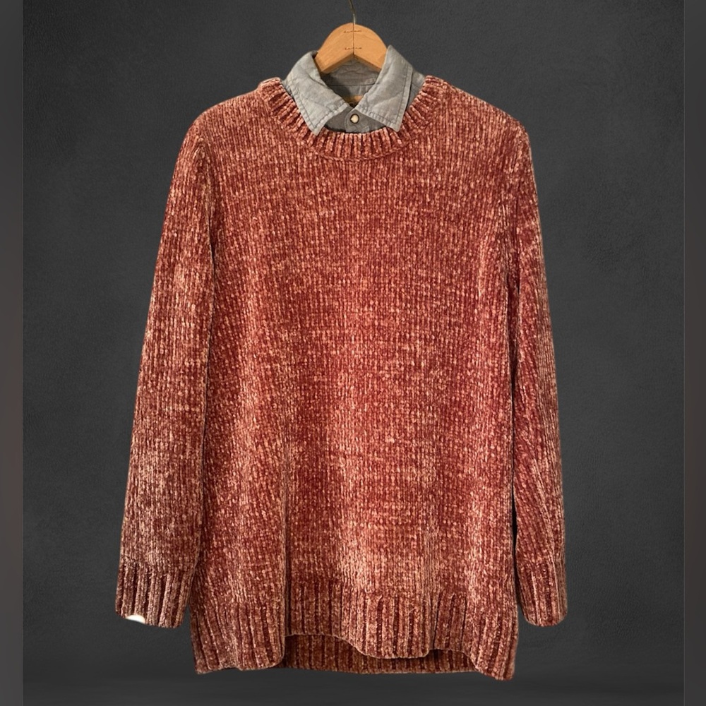 Orvis Women's Crew Neck Dusty Rose Chenille Sweater Pullover size L Long Sleeve